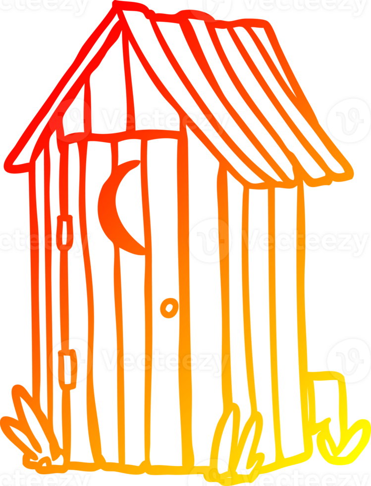 warm gradient line drawing of a traditional outdoor toilet with crescent moon window png