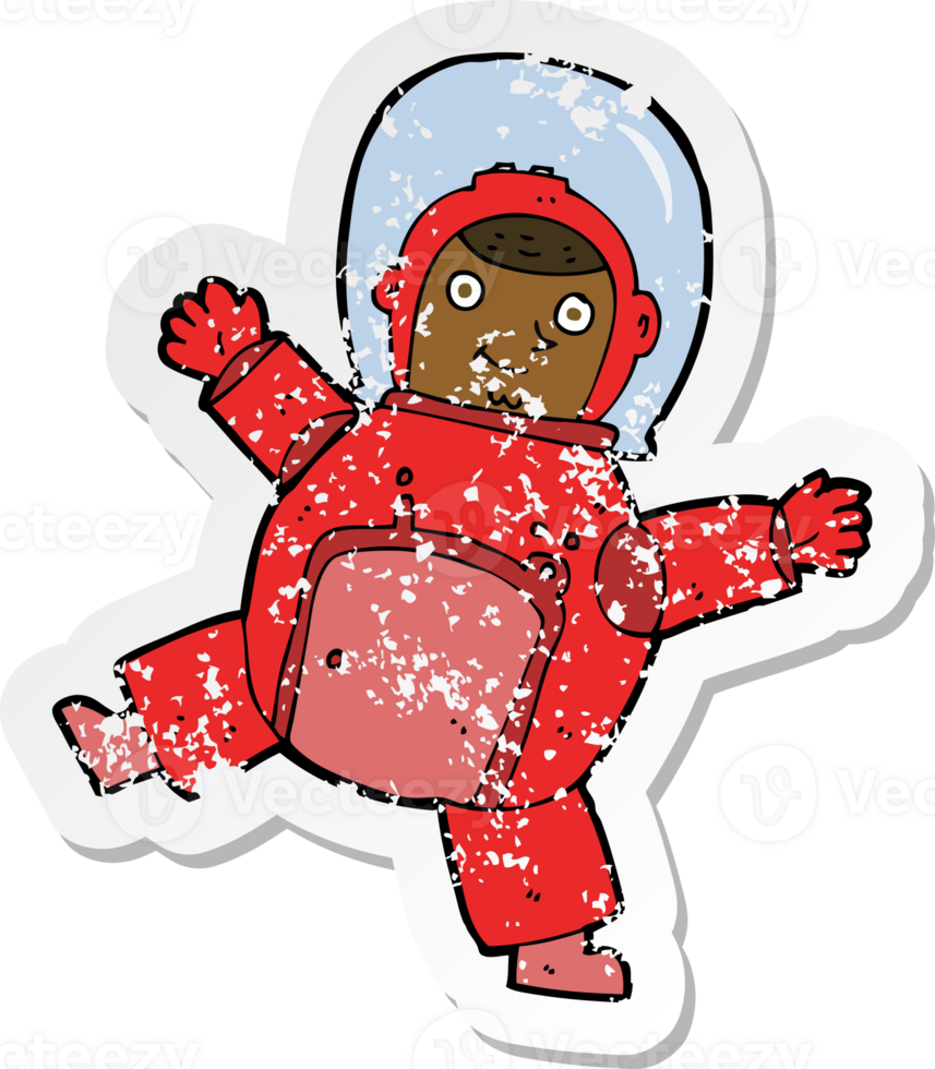 retro distressed sticker of a cartoon astronaut png