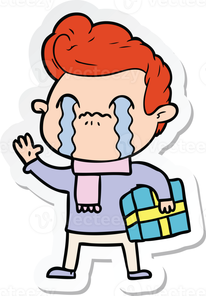 sticker of a cartoon man crying png