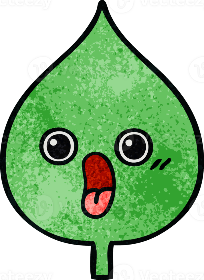 retro grunge texture cartoon of a expressional leaf png