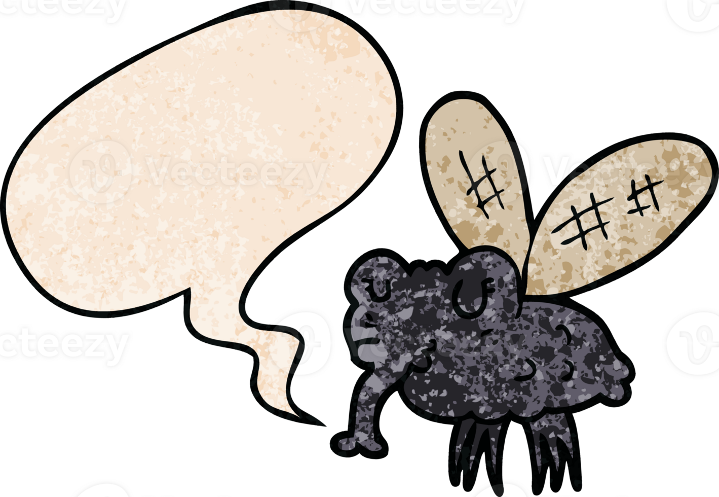 cartoon fly with speech bubble in retro texture style png