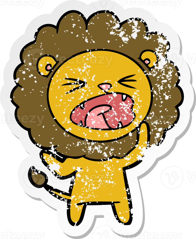 distressed sticker of a cartoon angry lion png