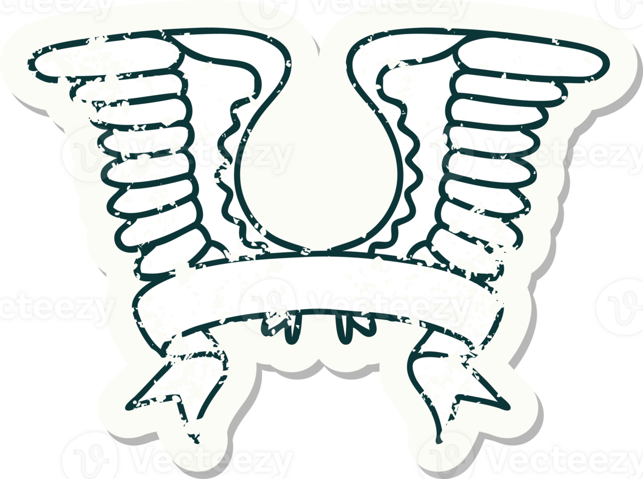 worn old sticker with banner of a wing png