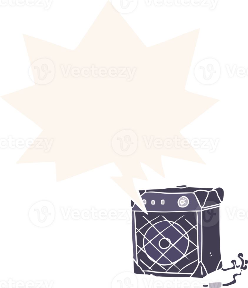 cartoon electric guitar amp with speech bubble in retro style png