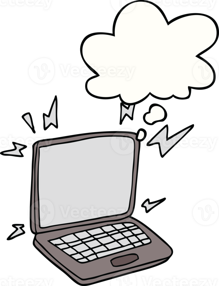 cartoon laptop computer with thought bubble png