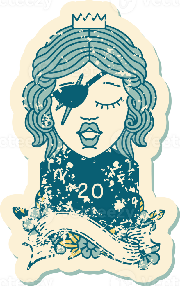 Retro Tattoo Style human rogue with natural twenty dice roll png