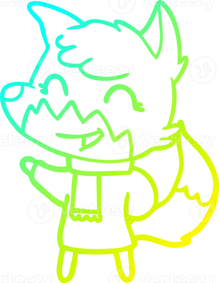 cold gradient line drawing of a happy cartoon fox png