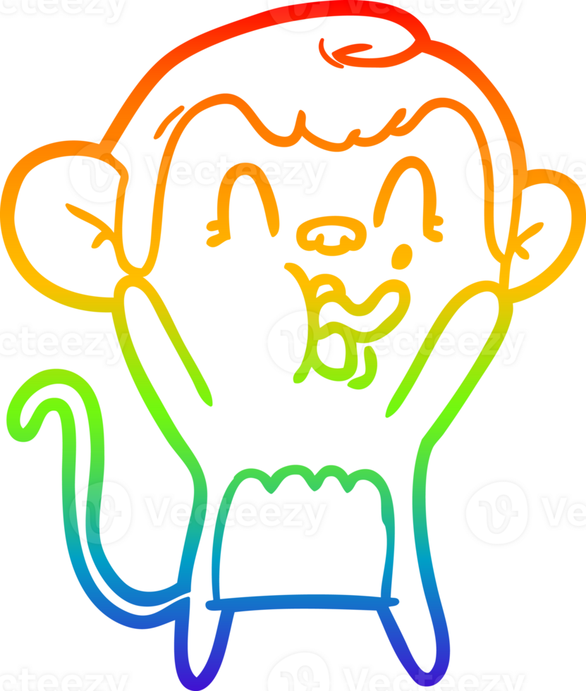 rainbow gradient line drawing of a crazy cartoon monkey png