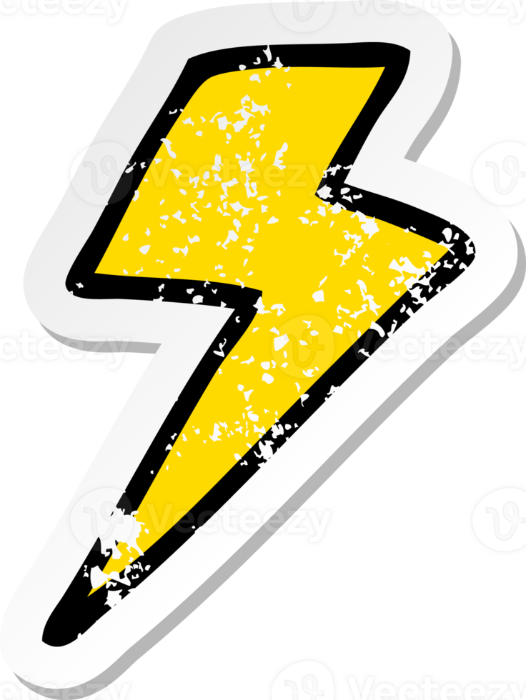 distressed sticker of a cartoon lightning bolt png