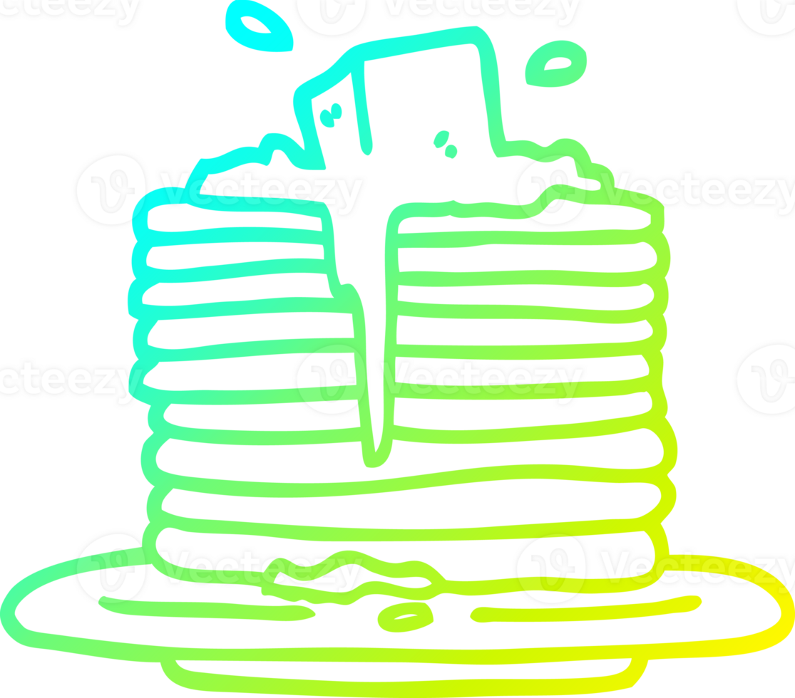 cold gradient line drawing of a cartoon butter melting on pancakes png