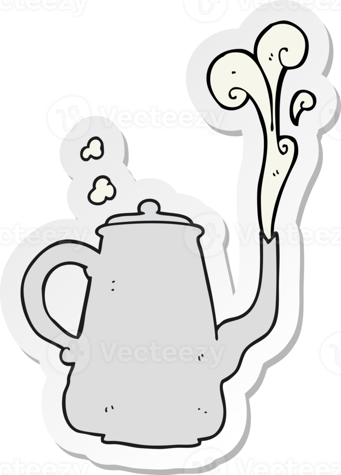sticker of a cartoon steaming coffee pot png