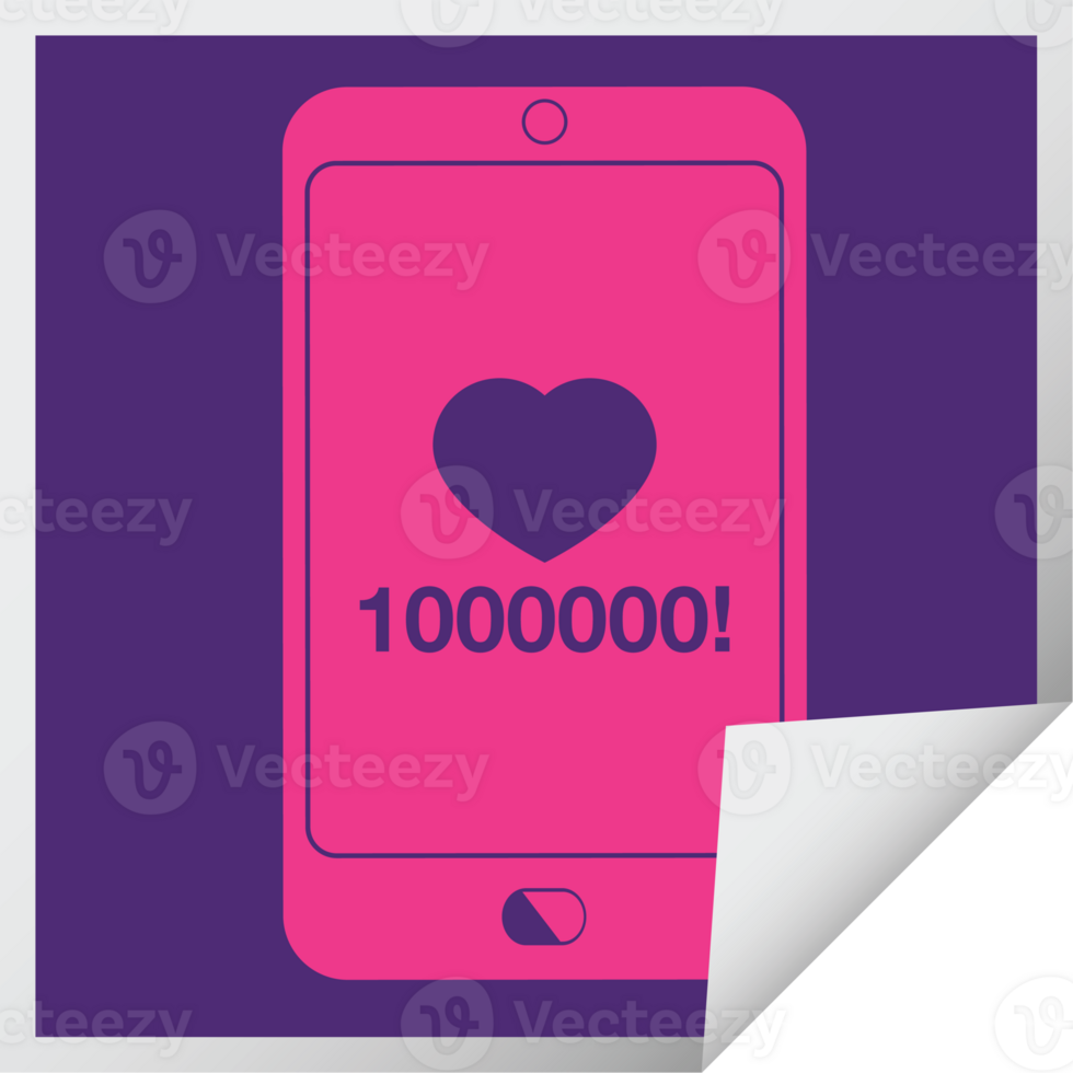 mobile phone showing 1000000 likes square peeling sticker png