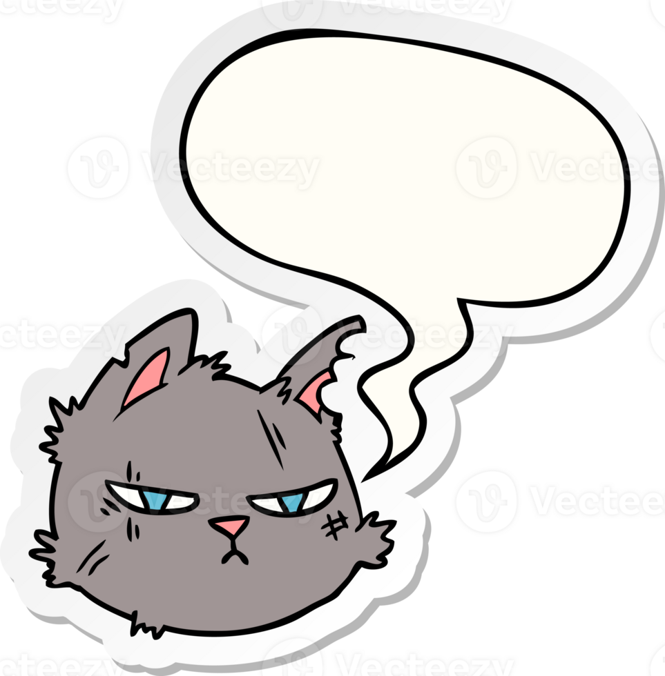 cartoon tough cat face with speech bubble sticker png