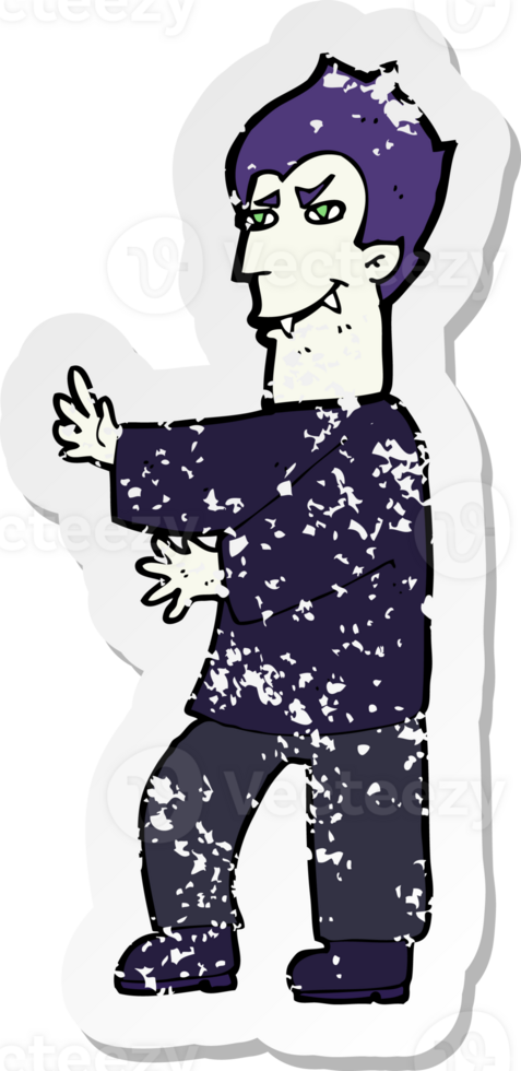 retro distressed sticker of a cartoon vampire png