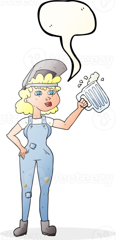drawn speech bubble cartoon hard working woman with beer png