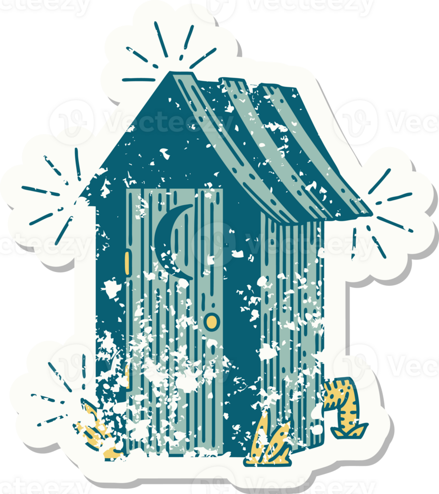 worn old sticker of a tattoo style outdoor toilet png