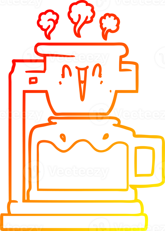 warm gradient line drawing of a steaming hot coffee pot png