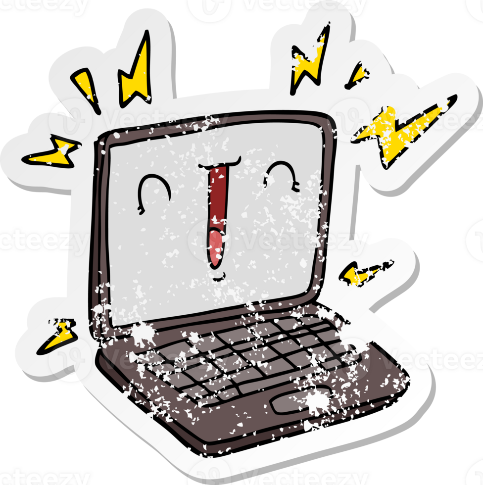 distressed sticker of a cartoon laptop computer png