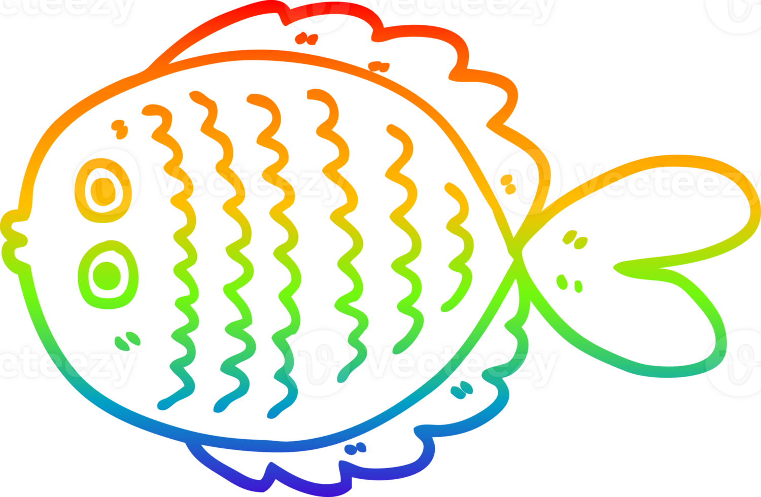 rainbow gradient line drawing of a cartoon flat fish png