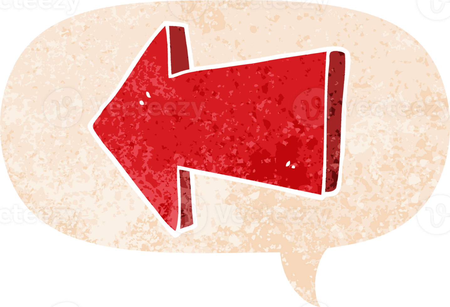cartoon pointing arrow with speech bubble in grunge distressed retro textured style png