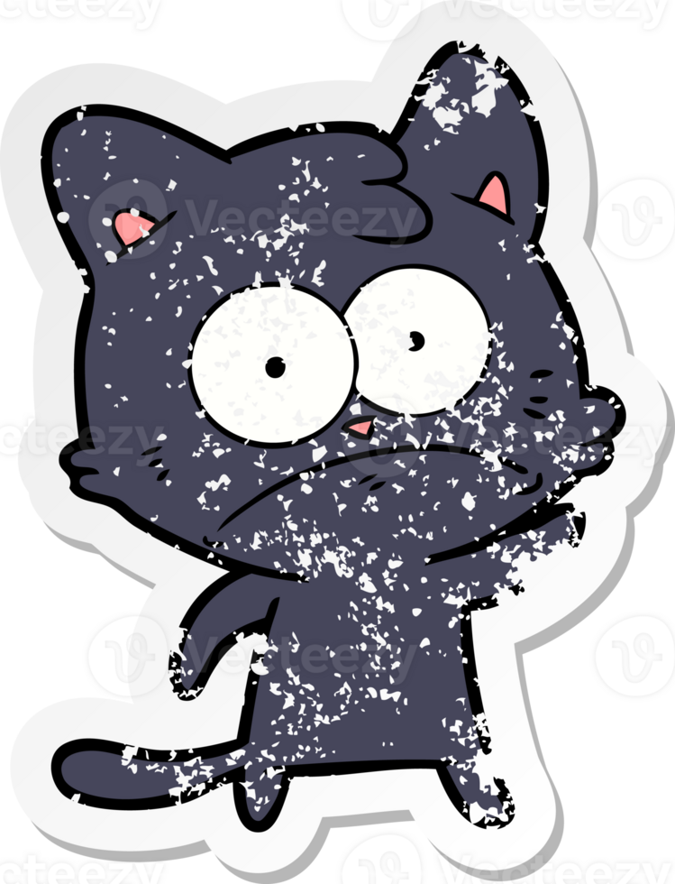 distressed sticker of a cartoon nervous cat png