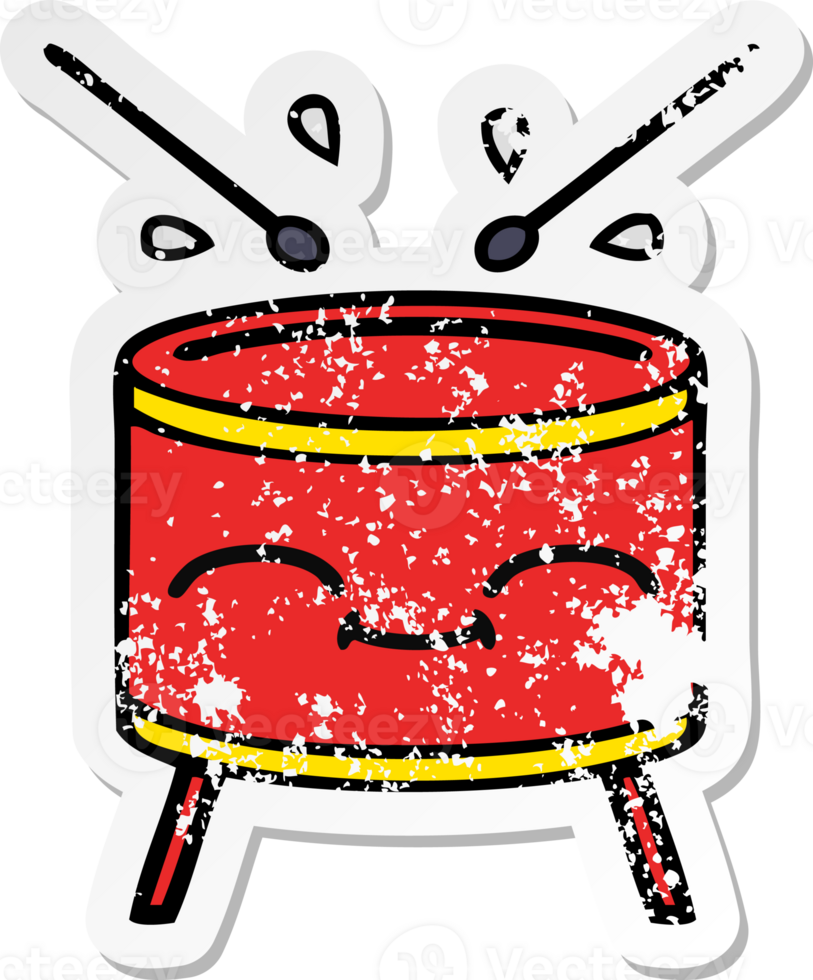 distressed sticker of a cute cartoon drum png
