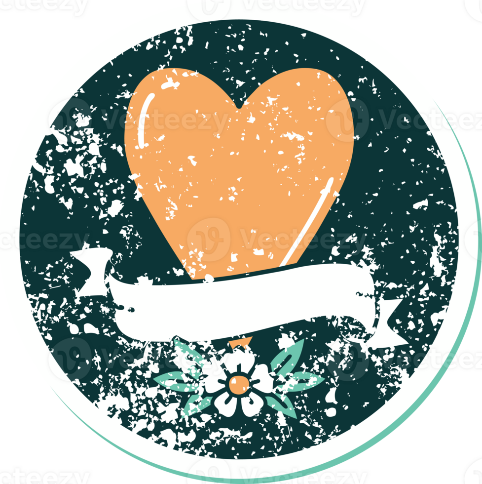 iconic distressed sticker tattoo style image of a heart and banner png