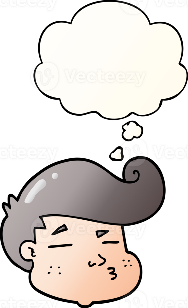 cartoon boy's face with thought bubble in smooth gradient style png