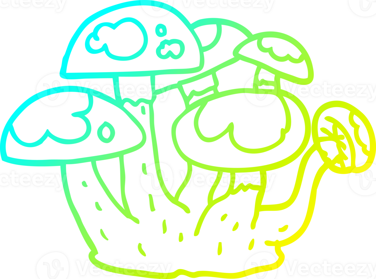 cold gradient line drawing of a cartoon mushrooms png