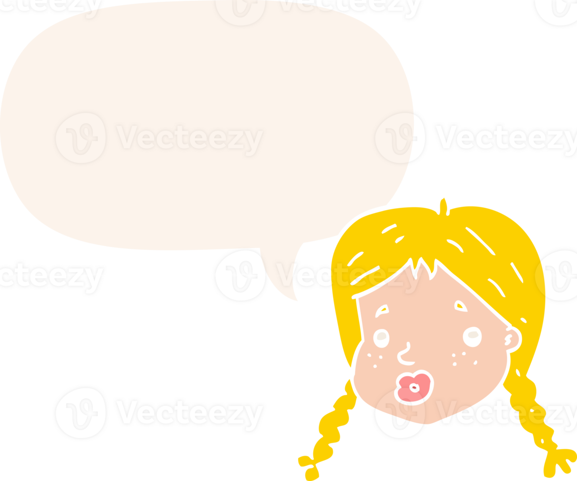 cartoon girls face with speech bubble in retro style png