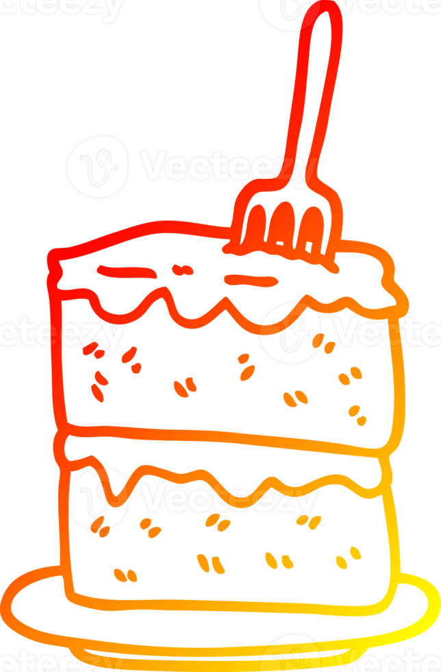 warm gradient line drawing of a cartoon slice of cake png