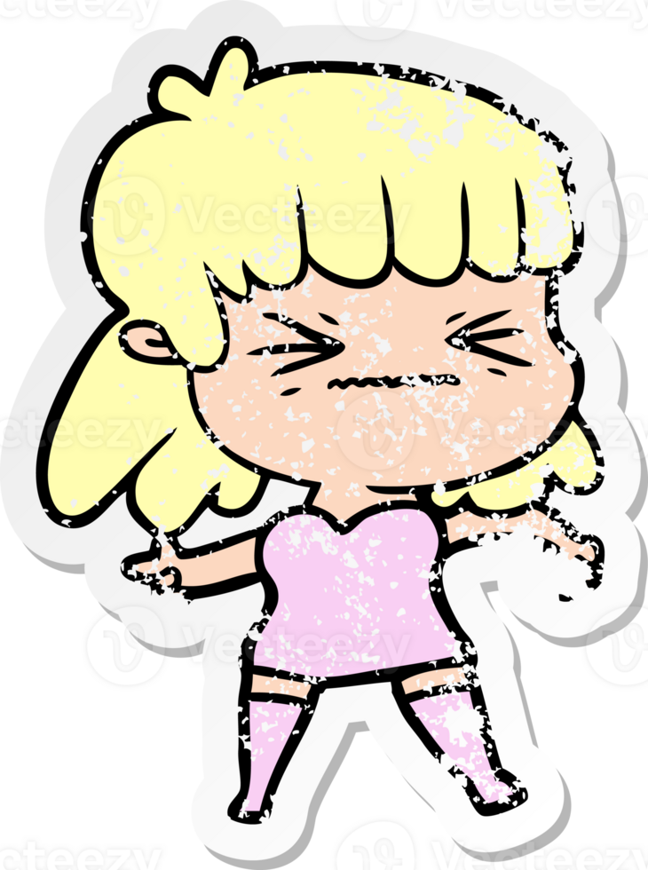 distressed sticker of a cartoon woman png