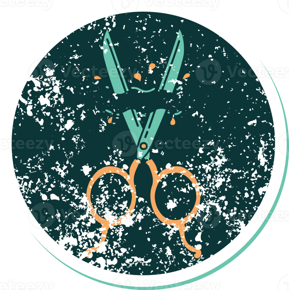 iconic distressed sticker tattoo style image of barber scissors png