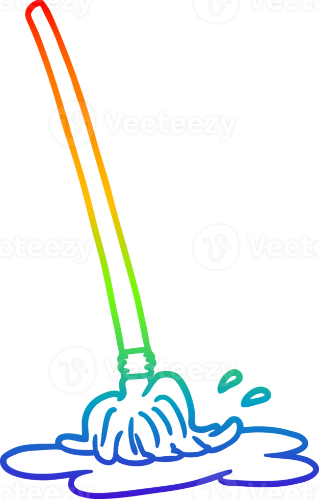 rainbow gradient line drawing of a wet cartoon mop png