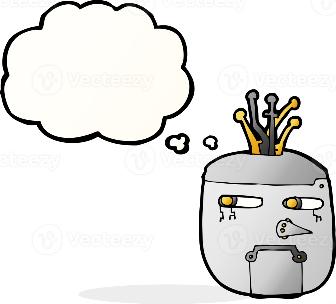 cartoon robot head with thought bubble png