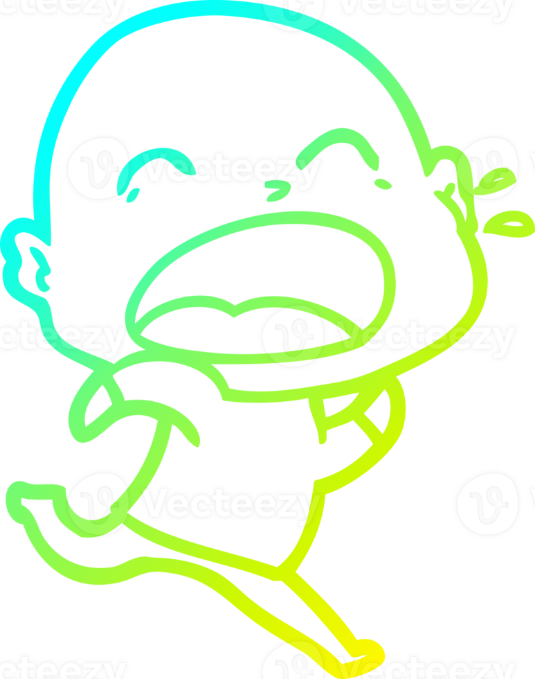 cold gradient line drawing of a cartoon shouting bald man png