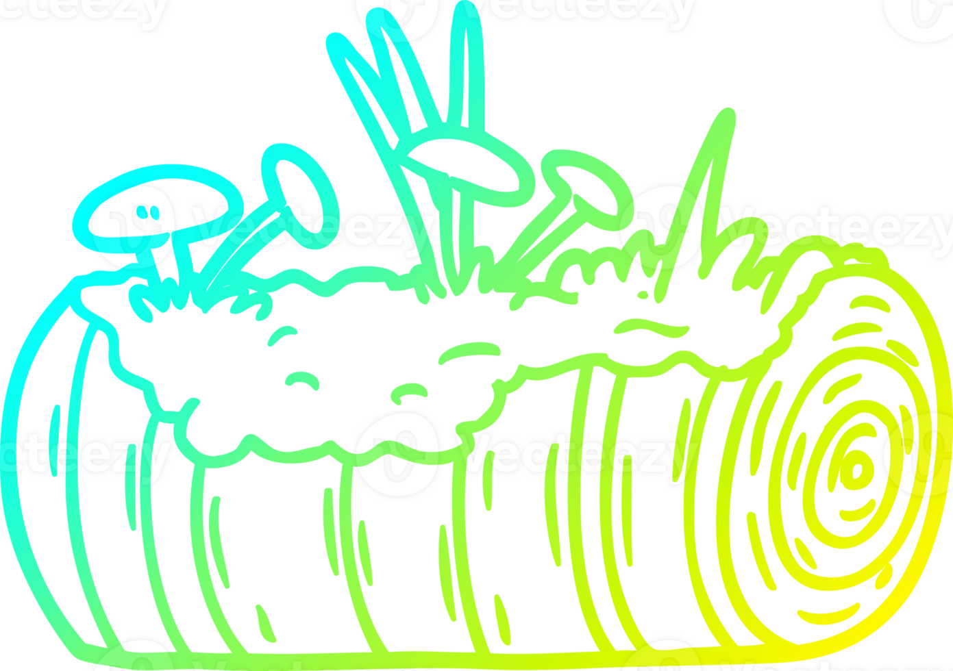 cold gradient line drawing of a cartoon old log with mushrooms png