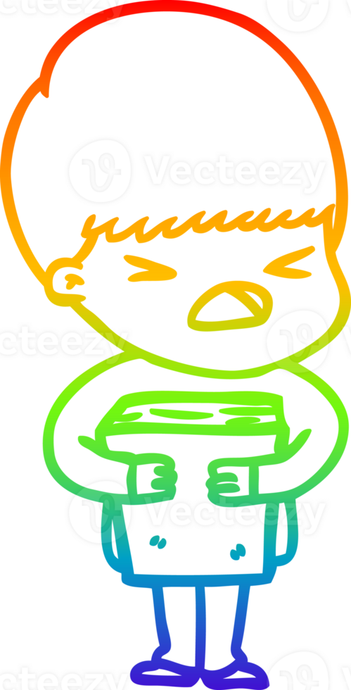 rainbow gradient line drawing of a cartoon stressed man png