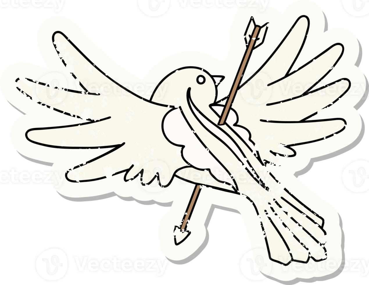 distressed sticker tattoo in traditional style of a dove pierced with arrow png