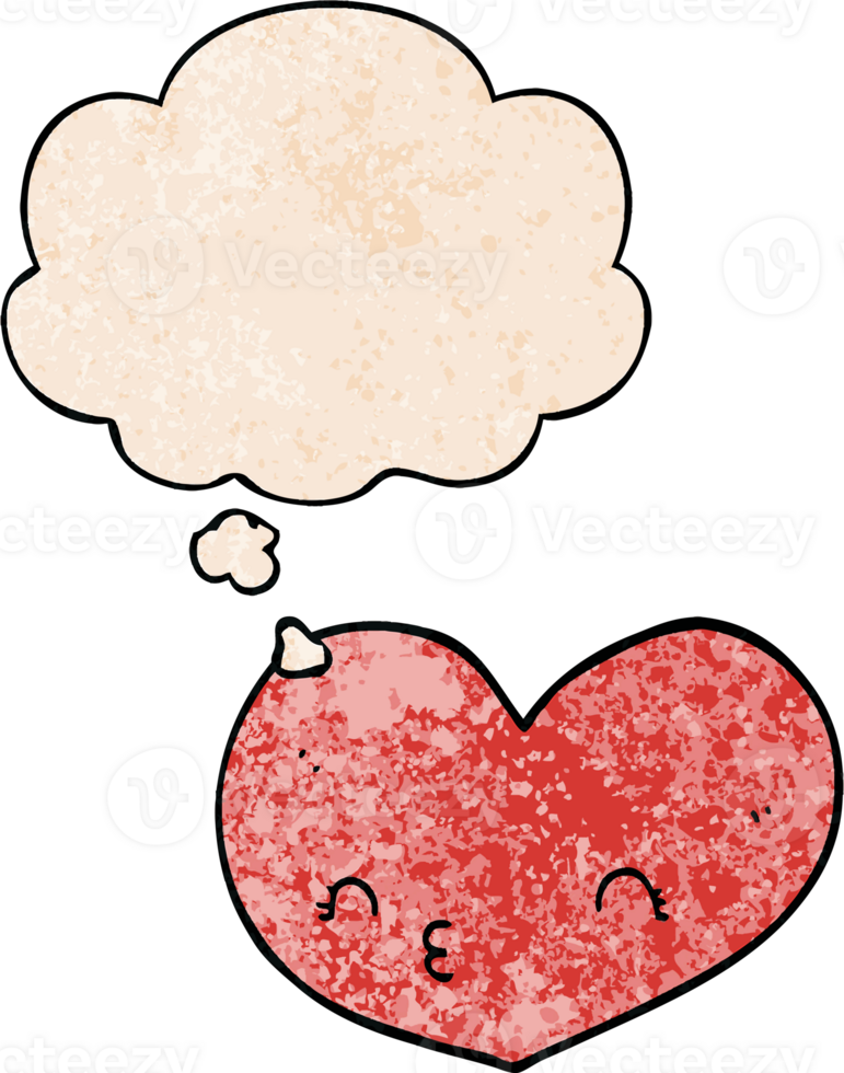 cartoon heart with face with thought bubble in grunge texture style png