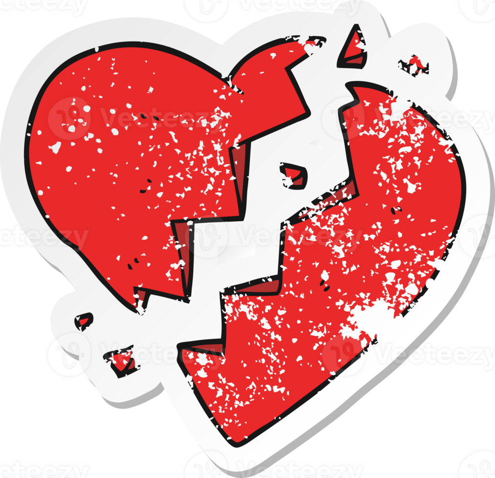 retro distressed sticker of a cartoon broken heart png