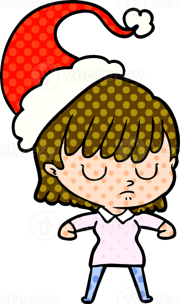 hand drawn comic book style illustration of a woman wearing santa hat png