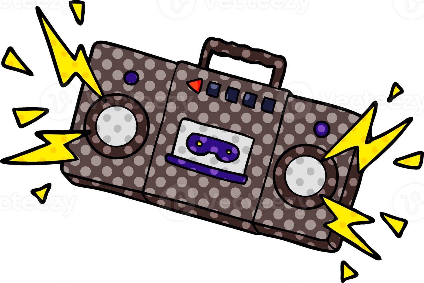 retro cartoon tape cassette player blasting out old rock tunes png
