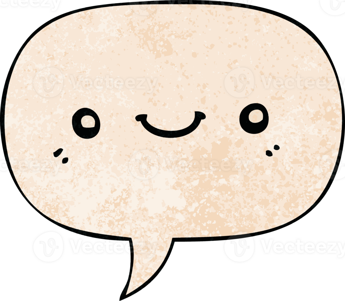 cartoon cute happy face with speech bubble in retro texture style png