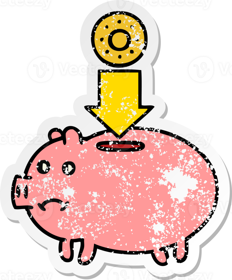 distressed sticker of a cute cartoon piggy bank png