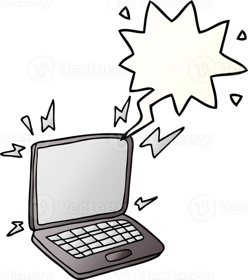 cartoon laptop computer with speech bubble in smooth gradient style png