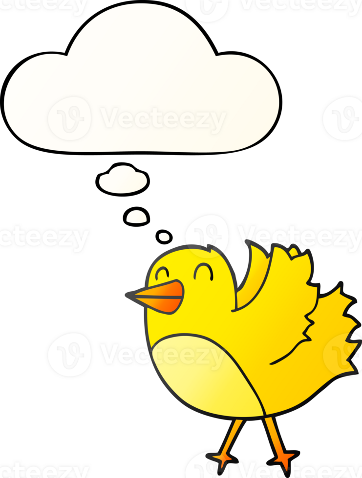 cartoon bird with thought bubble in smooth gradient style png