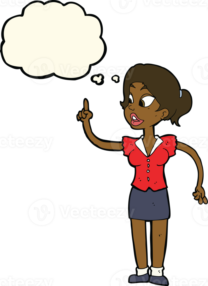 cartoon woman with great idea with thought bubble png