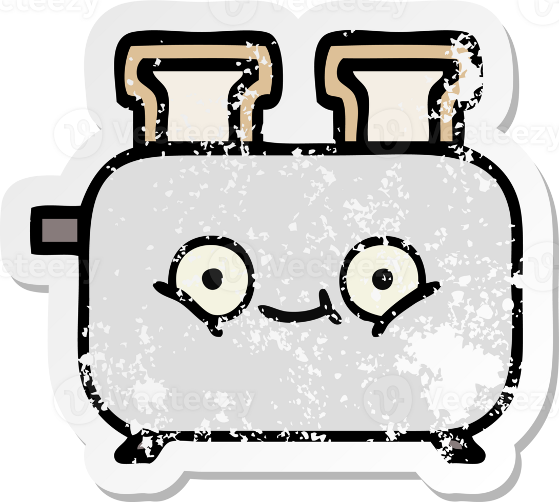 distressed sticker of a cute cartoon of a toaster png