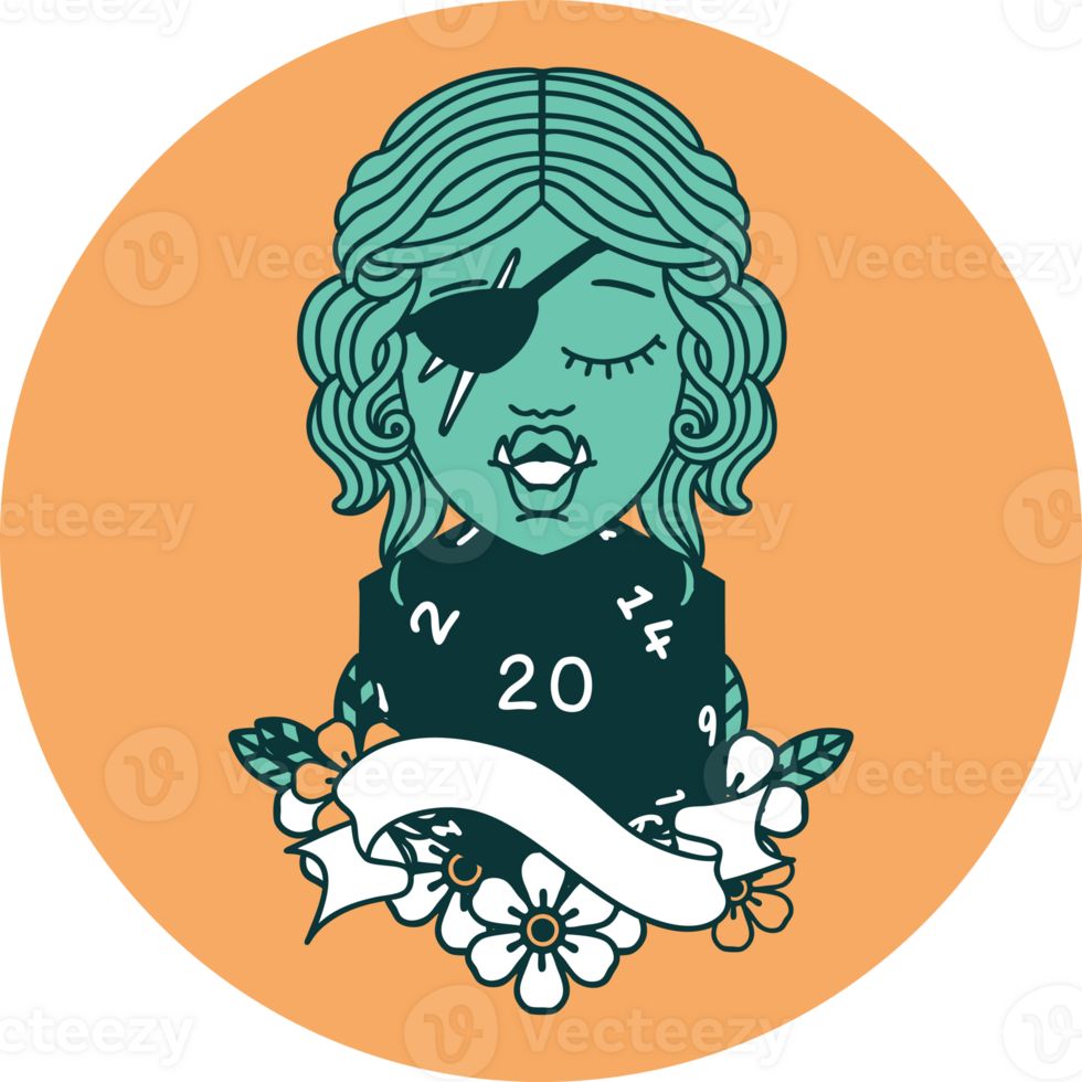 icon of half orc rogue with natural twenty dice roll png